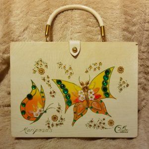 Vintage Collins of Texas  Wooden Box Bag;BUTTERFLY.